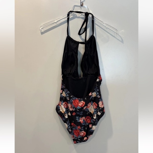 NWT Cupshe Black Floral Halter Tummy Control One Piece Swimsuit Womens‎ M (1103) - Picture 5 of 8